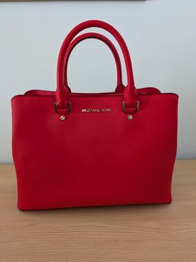 Michael Kors Red Saffiano Leather Tote Bag